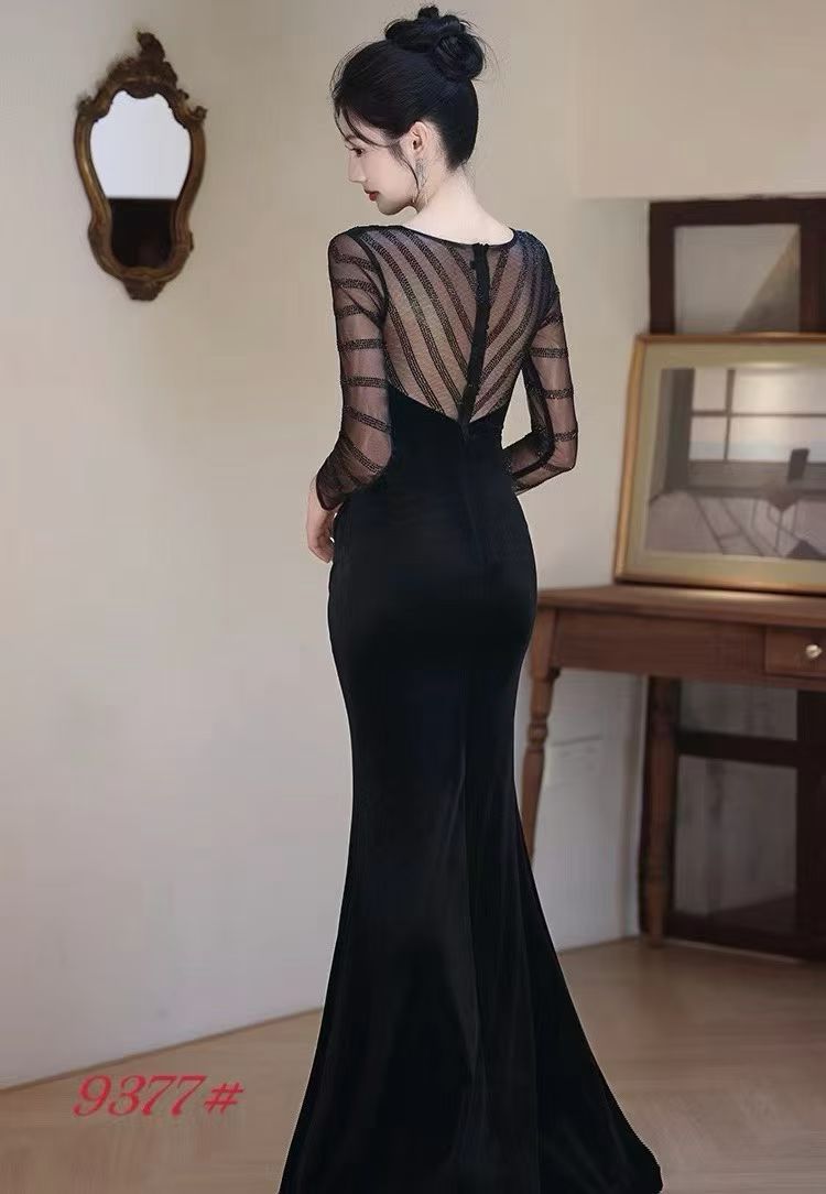 Sexy Black Mesh Long Sleeve Dinner Gown (Retail)