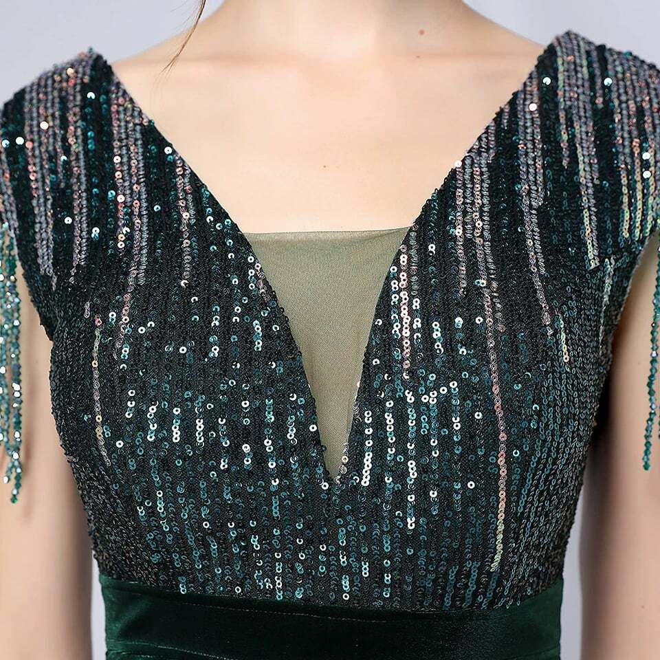 Short Sleeve Sequins Fitted Evening Gown (Green) (Made To Order)
