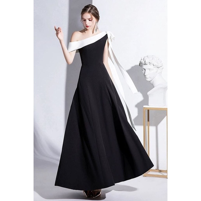 One Side Off Shoulder A-Line Simple Evening Gown (Made T0 Order)