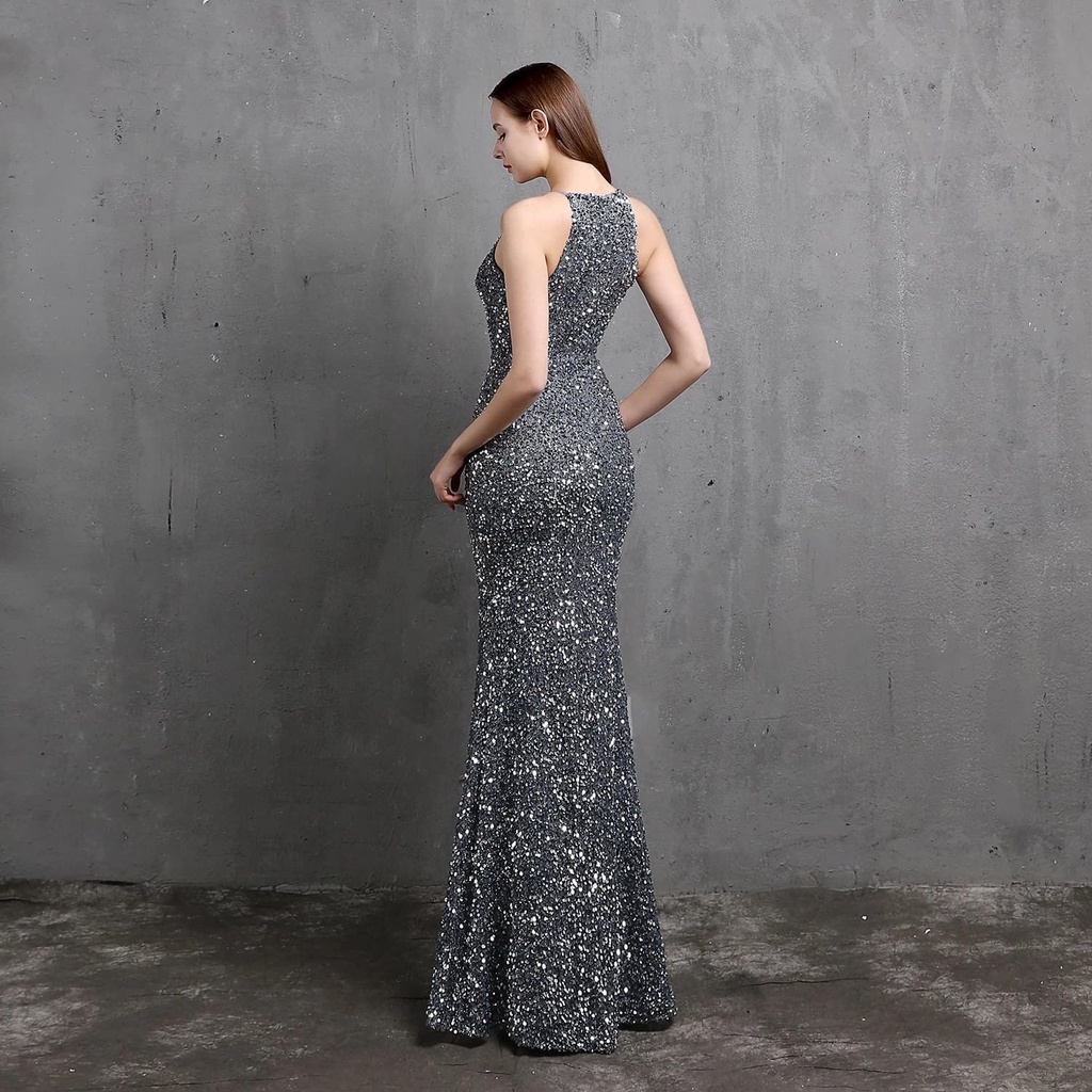 Elegant Halter Sequins Mermaid Gown (Grey) (Made To Order)