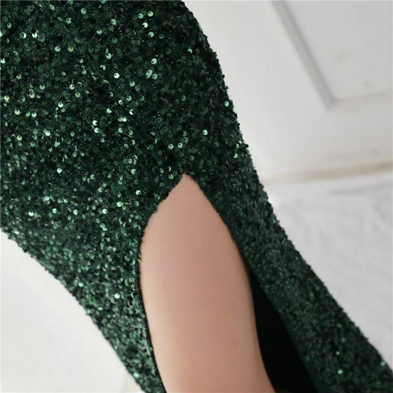 Long Sleeve Illusion V-Neck Evening Gowns (Green) (Retail)