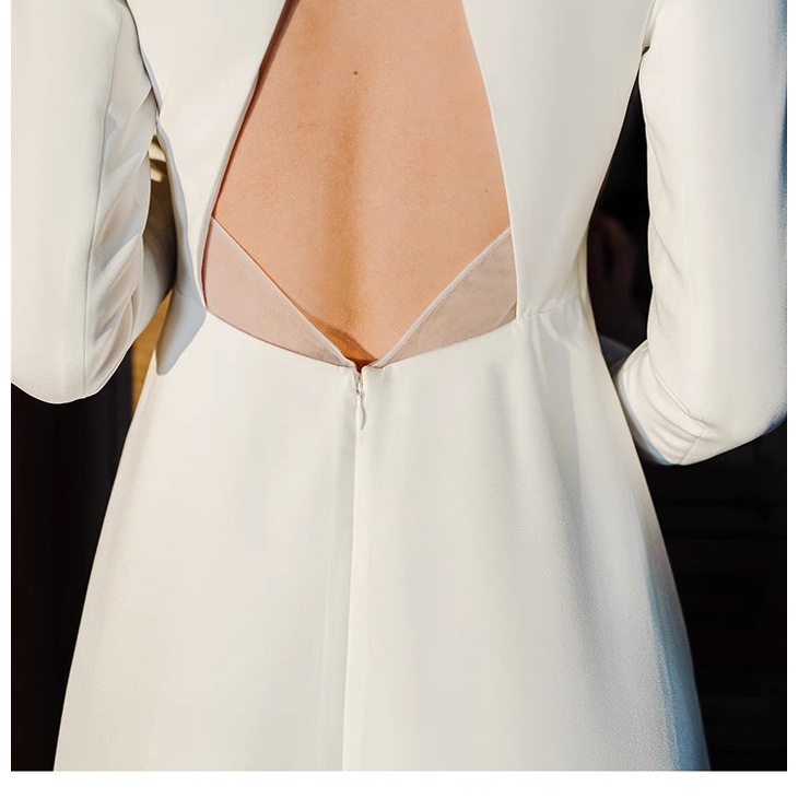 Long Sleeve Solid White Plain A Line ROM Gown (Retail)