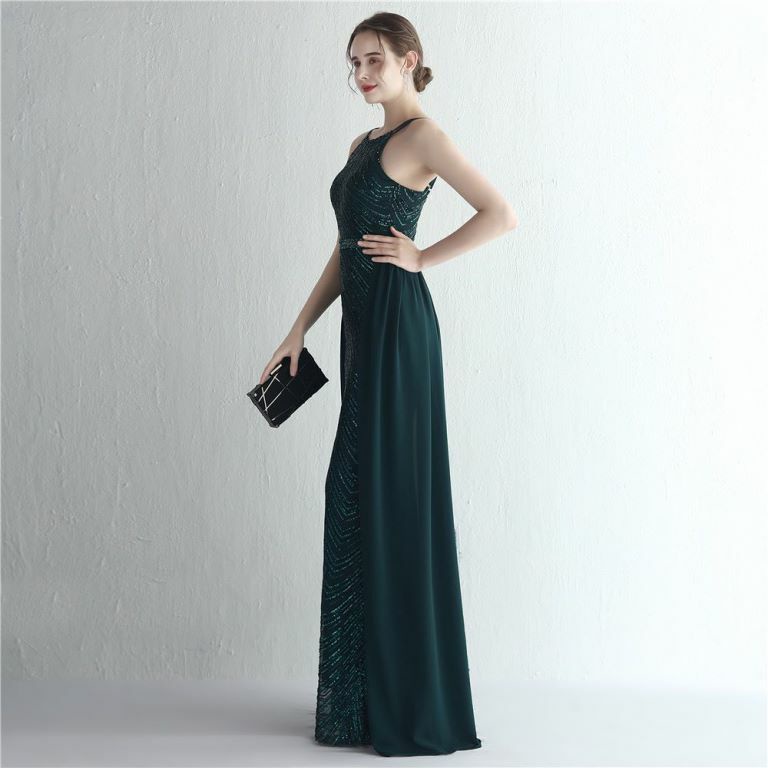 Halter Sequins with Cape Skirt in Mermaid Style Evening Gowns (Green) (Made To Order)