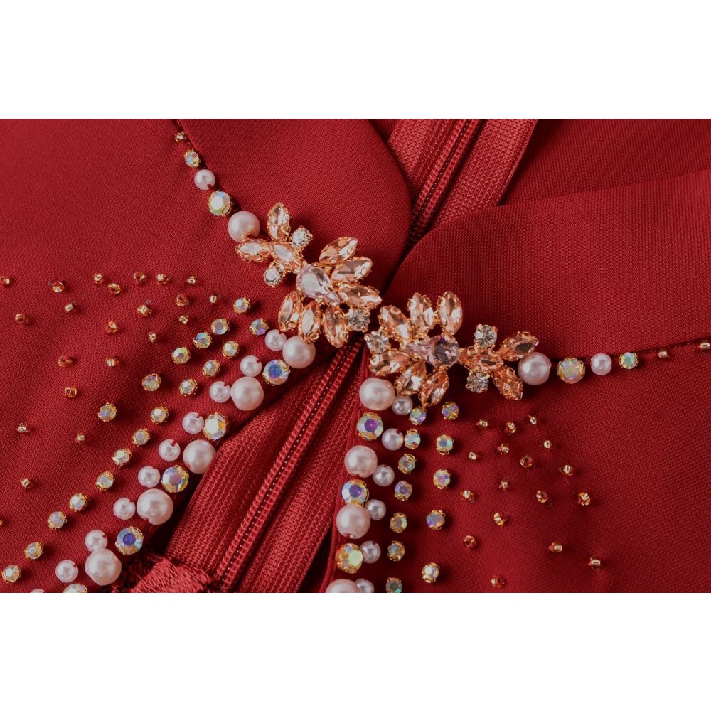 Elegant Lace Maroon Cheongsam (Made To Order)