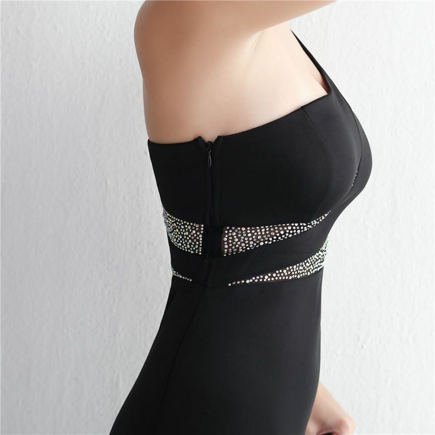 Elegant One Side Off Shoulder with High Slit Gowns (Black) (Made To Order)