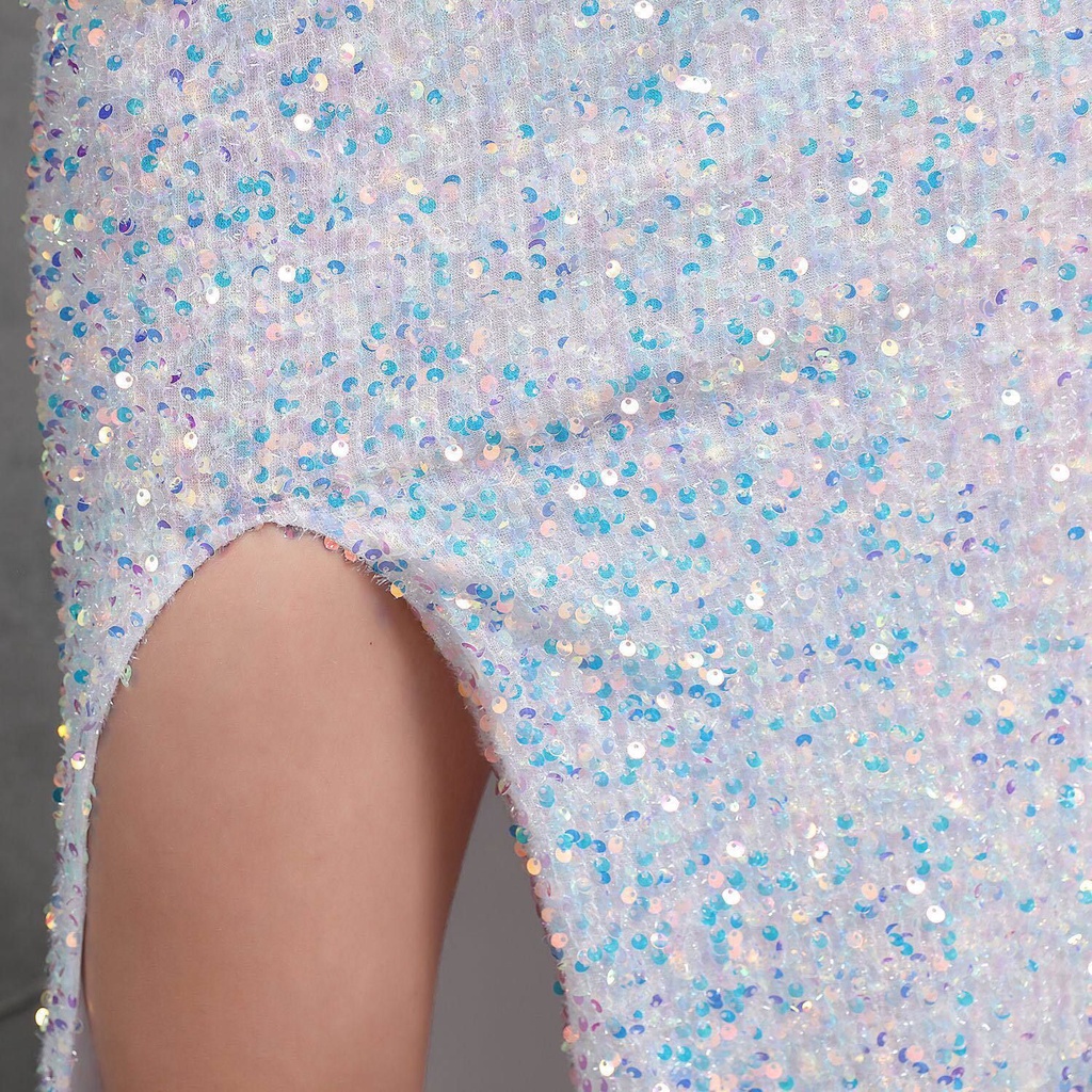 Elegant Halter Sequins Mermaid Gown (White) (Made To Order)