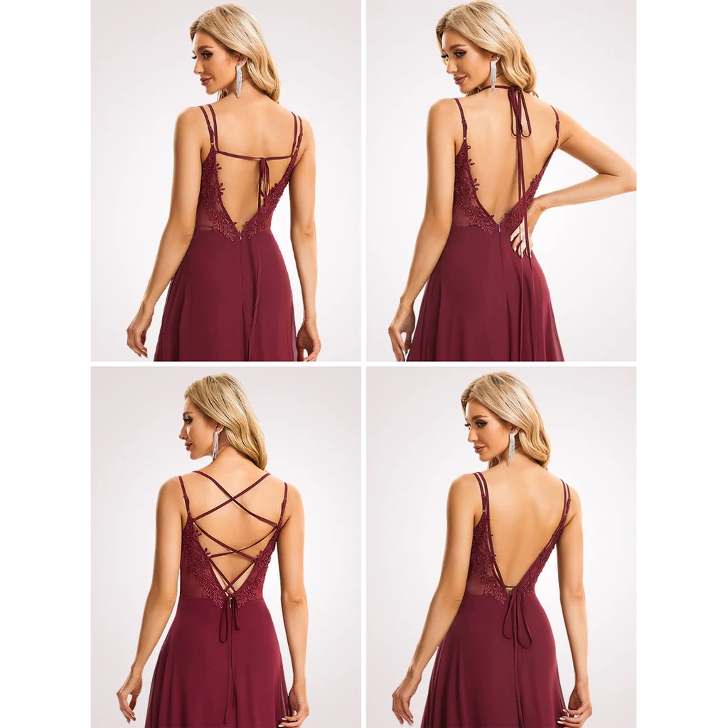 Lace V Back Chiffon A-line Evening Dress (Retail)