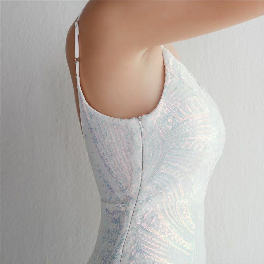 Low Back Spaghetti Mermaid Evening Gown (White) (Made To Order)