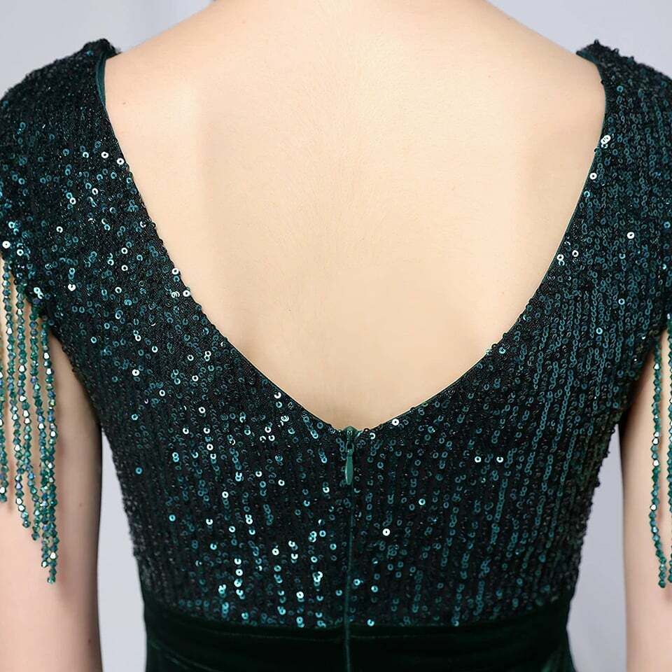 Short Sleeve Sequins Fitted Evening Gown (Green) (Made To Order)