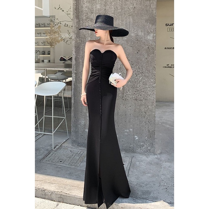 Strapless Bodycon Evening Gown (Black) (Made To Order)