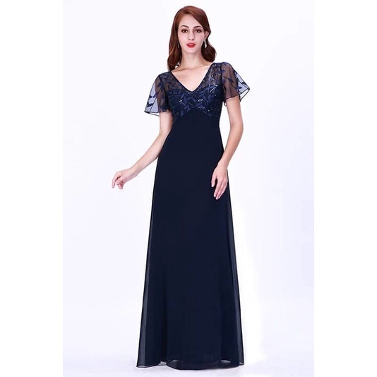 Floral Lace Sequin Print Evening Dresses with Cap Sleeve (Made To Order)
