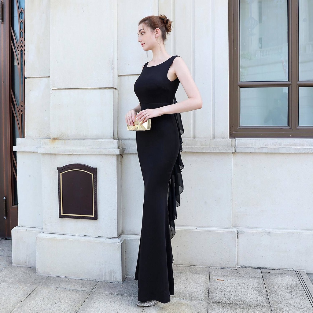 Backless Long Mermaid Evening Gown (Black) (Made To Order)