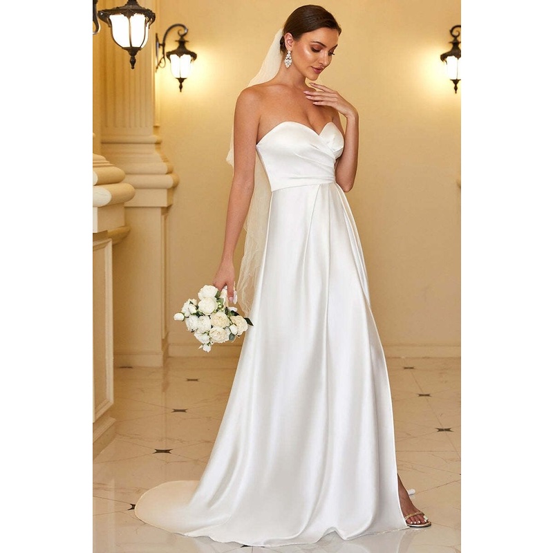 Elegant Strapless A Line Wedding Dresses with Split Design (Retail)
