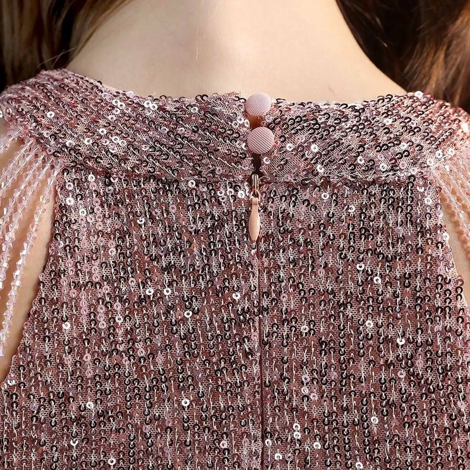 Fashion Crystal Beads Sequins Evening Dress (Pink) (Made To Order)