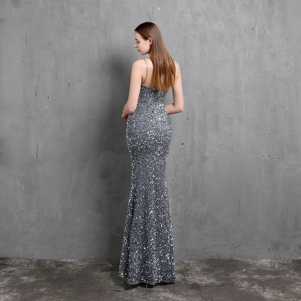 Spaghetti Sequins Mermaid Gown (Grey) (Made To Order)