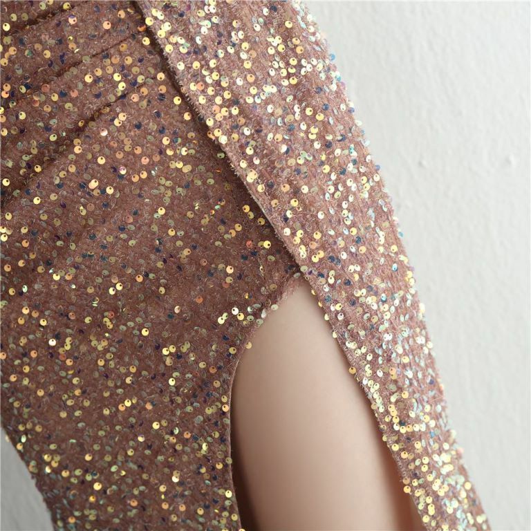 Sleeveless V-Neck Overlap Slit Evening Gown (Gold) (Made To Order)