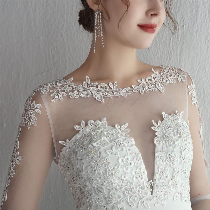 Elegant Long Sleeve Lace Mermaid Evening Gown (White) (Made To Order)