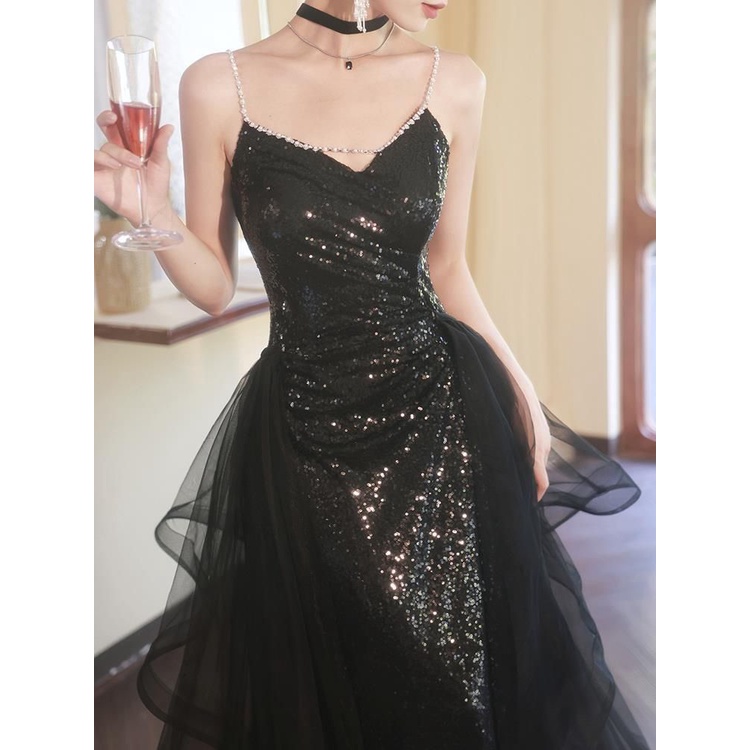 Spaghetti Chain Sequins with Cape Skirt Evening Gown (Made To Order)