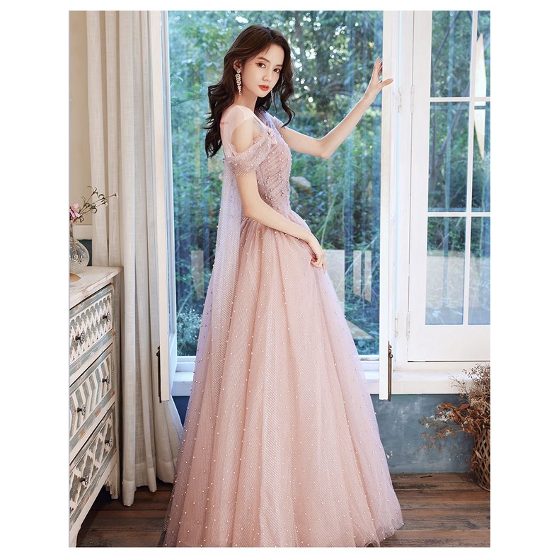 Illusion Off Shoulder Flowy Evening Gown (Retail)