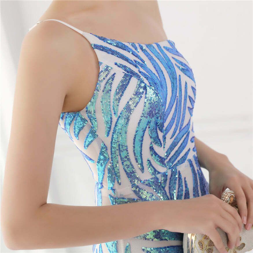 One Side Sling Shoulder Sequins Mermaid Gown (Blue) (Retail)