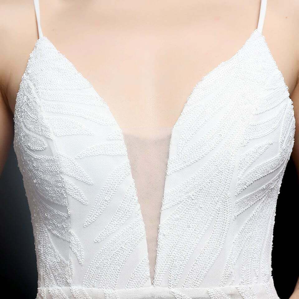 [ReadyStock] Spaghetti Sequins Pattern Mermaid Gown - White