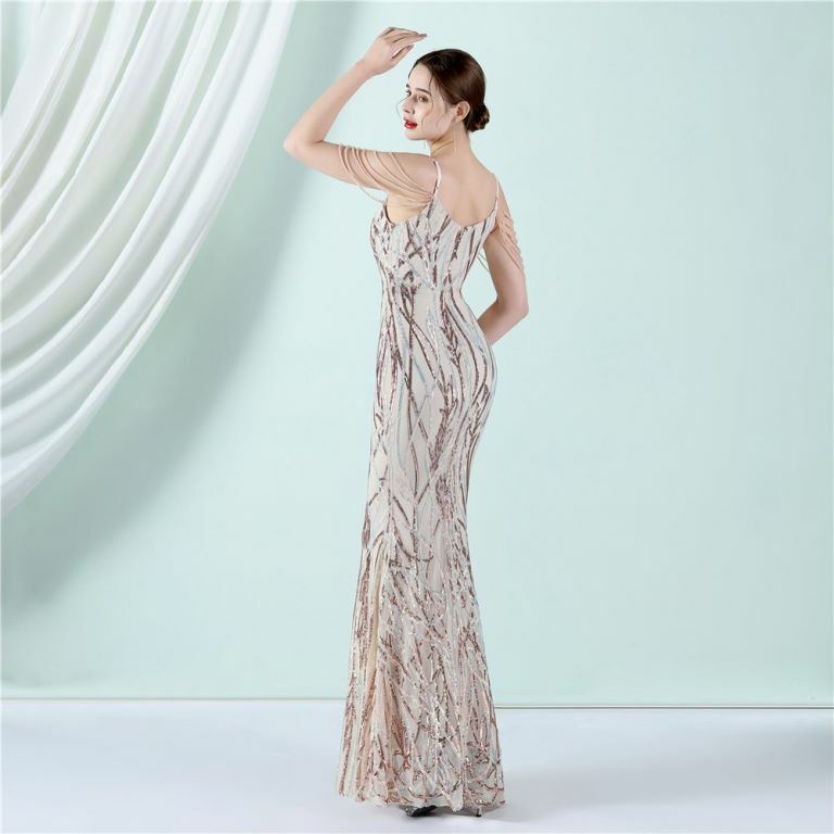 Spaghetti Pattern Sequins Mermaid Evening Gown (Rose Gold) (Made To Order)