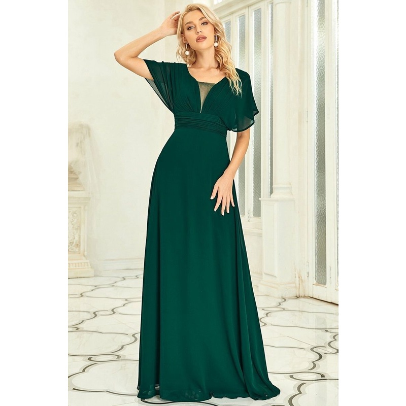 Flare Sleeve A-Line Dinner Dress (Green) (Made To Order)