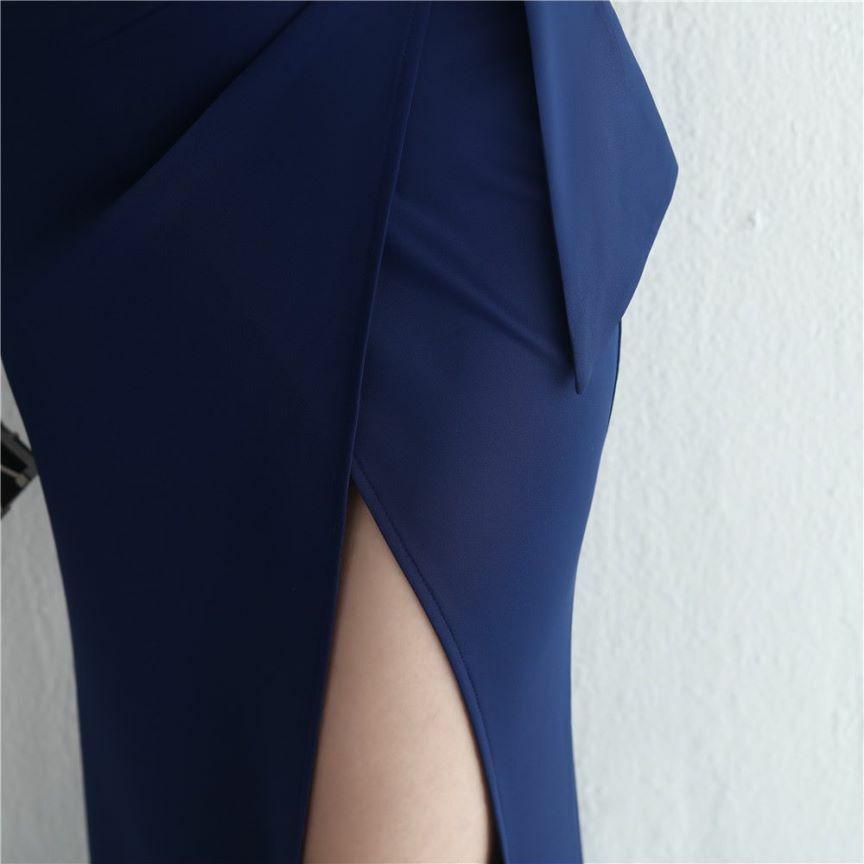 Sweetheart Overlap Slit Evening Gown (Navy Blue) (Made To Order)