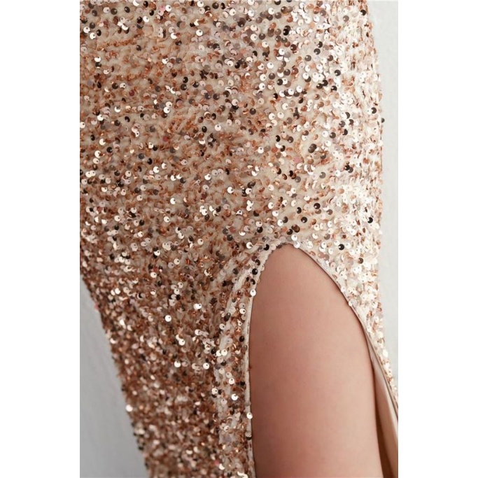 Gorgeous Open Back Spaghetti Evening Gown (Gold) (Made To Order)