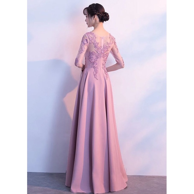 [ReadyStock] Half Sleeve Lace A-line Long Evening Gown