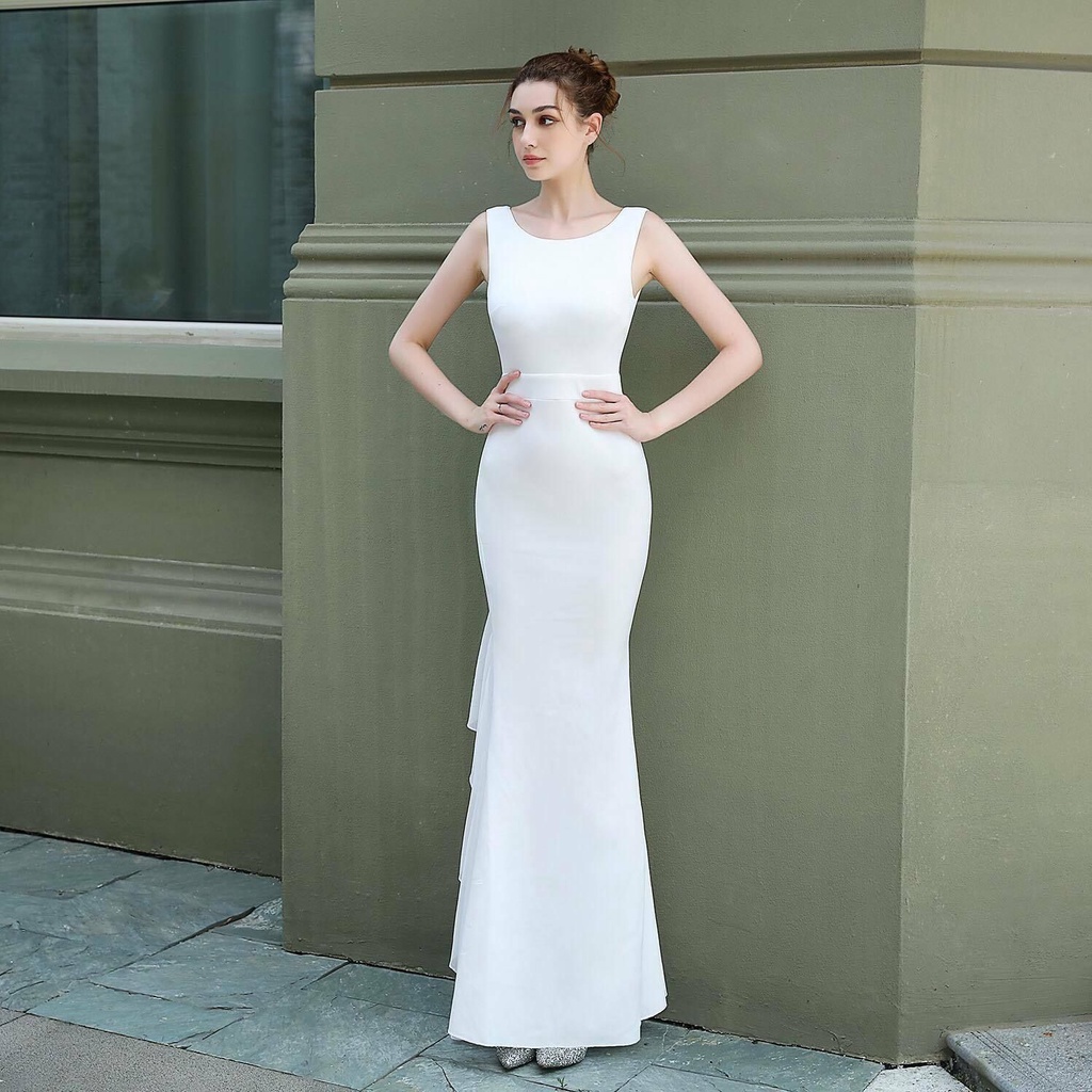 [ReadyStock] Backless Long Mermaid Evening Gown - White