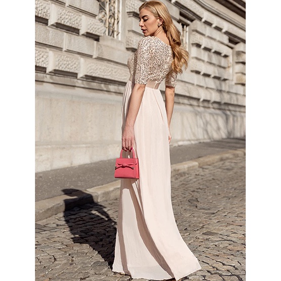 Half Sleeves Sequins A-Line Evening Gown (Gold) (Made To Order)