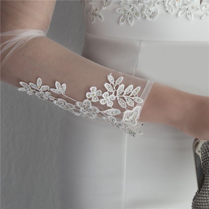 Elegant Long Sleeve Lace Mermaid Evening Gown (White) (Made To Order)