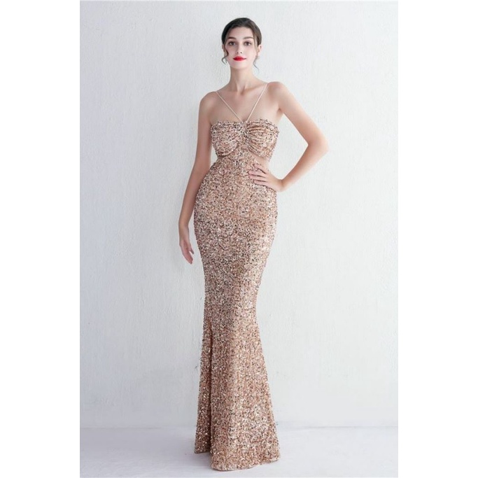 Strapless String With Keyhole Waist Mermaid Gown (Gold) (Made To Order)