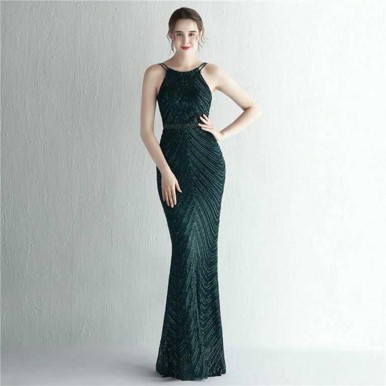 Halter Sequins with Cape Skirt in Mermaid Style Evening Gowns (Green) (Retail)