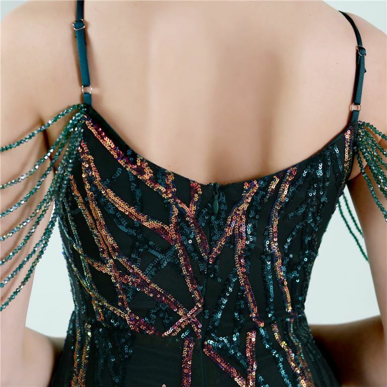 Spaghetti Pattern Sequins Mermaid Evening Gown (Green) (Made To Order)