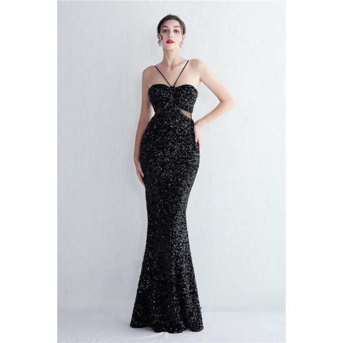 Strapless String With Keyhole Waist Mermaid Gown (Black) (Made To Order)