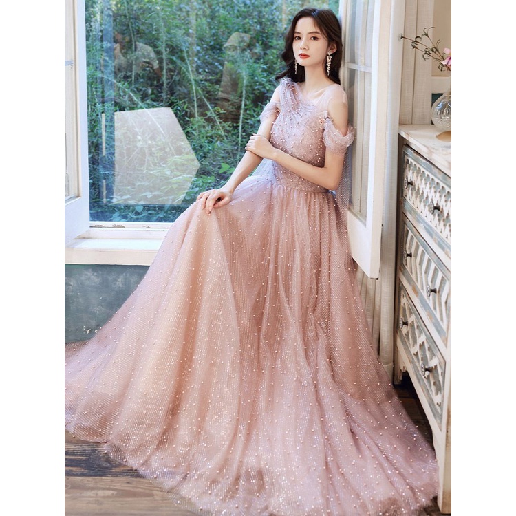 Illusion Off Shoulder Flowy Evening Gown (Retail)