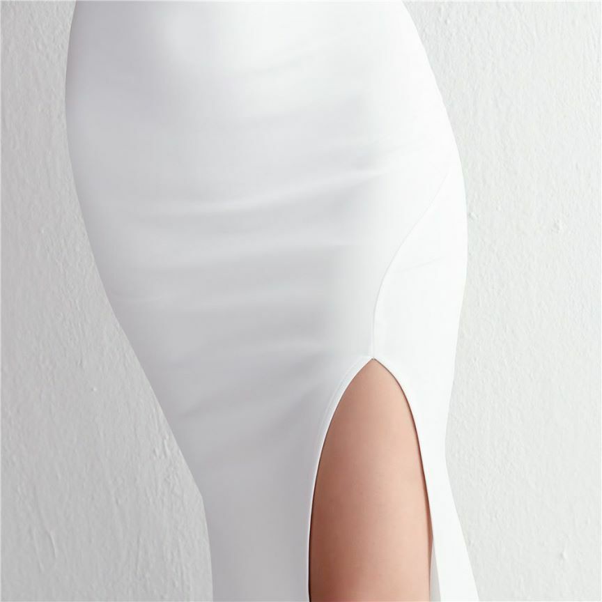Strapless Feather Bodycon Evening Gown (White) (Made To Order)