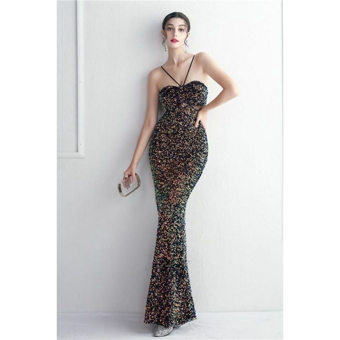 Strapless String With Keyhole Waist Mermaid Gown (Two Tone Black) (Made To Order)