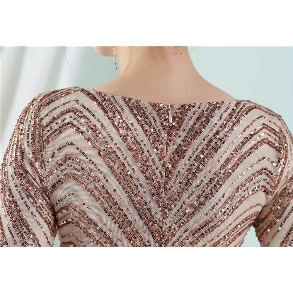 Long Sleeve Sequins Mermaid Evening Gown (Gold) (Made To Order)