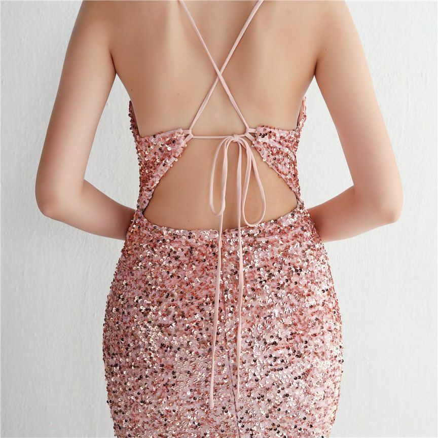 Gorgeous Open Back Spaghetti Evening Gown (Pink) (Retail)