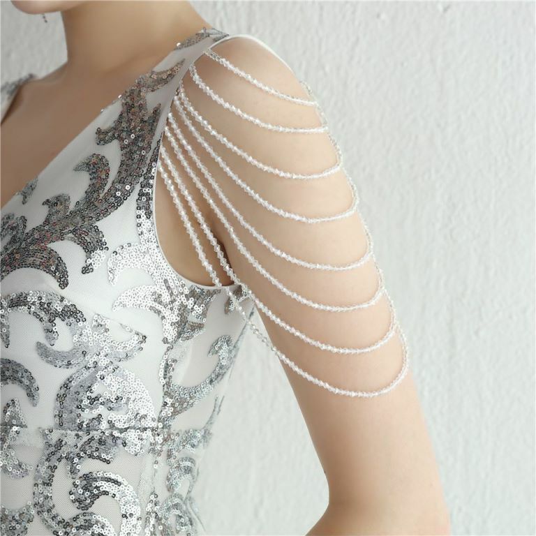 Fashion Crystal Sequins Pattern Evening Gown (Silver) (Made To Order)