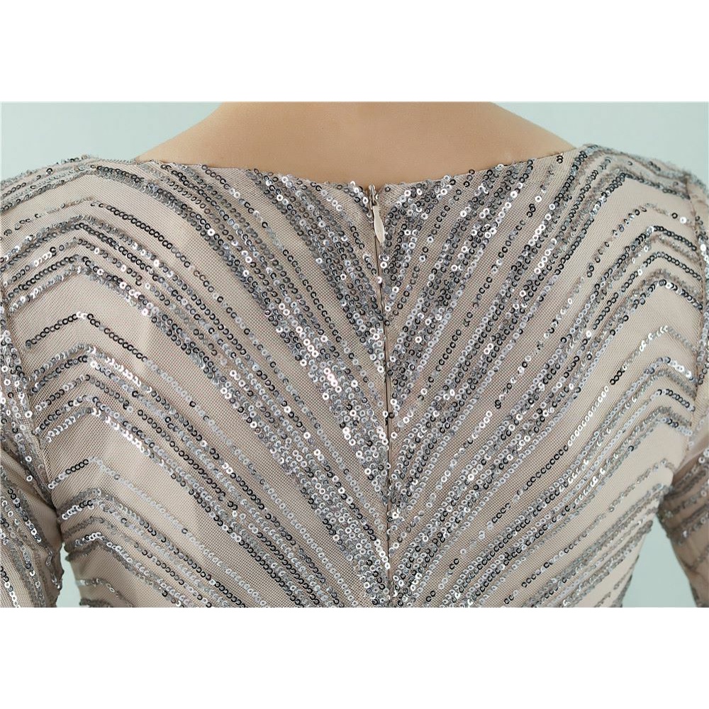 Long Sleeve Sequins Mermaid Evening Gown (Silver) (Made To Order)