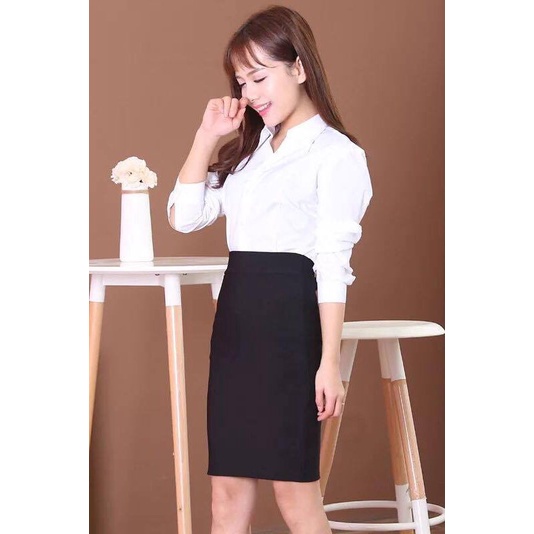 Stretchable OL Plain Pencil Skirt (Black) (Retail)