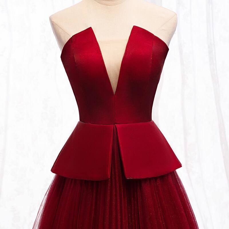 Strapless Peplum Soft Tulle Evening Gown (Retail)