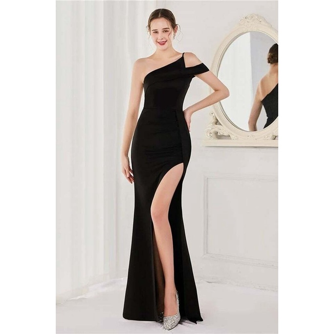 One Side Off Shoulder Classy Evening Gowns (Black) (Retail)