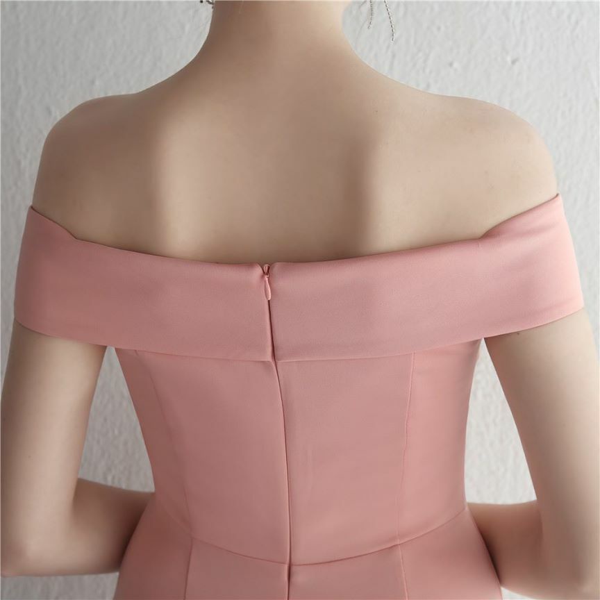 Off Shoulder Twist Slim Mermaid Long Evening Gown (Pink) (Made To Order)