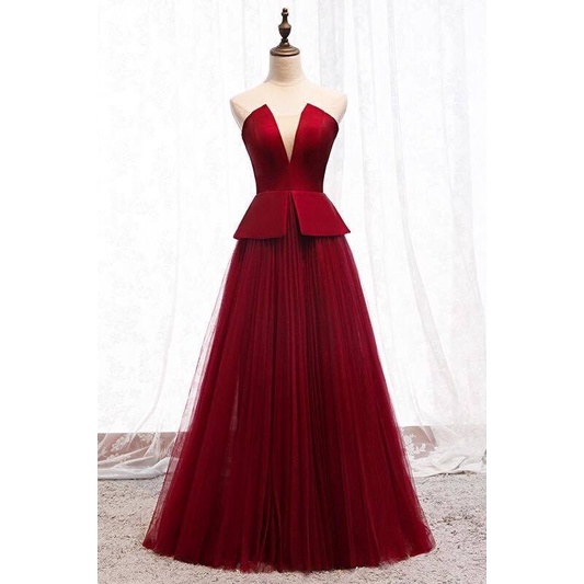 Strapless Peplum Soft Tulle Evening Gown (Retail)