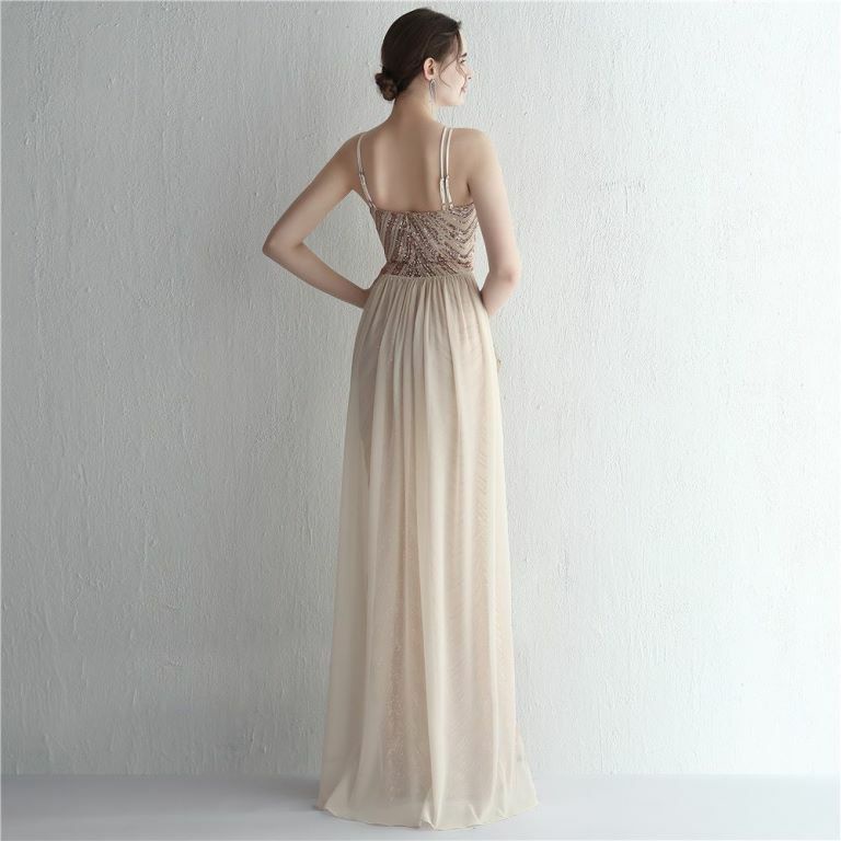 Halter Sequins with Cape Skirt in Mermaid Style Evening Gowns (Gold) (Made To Order)